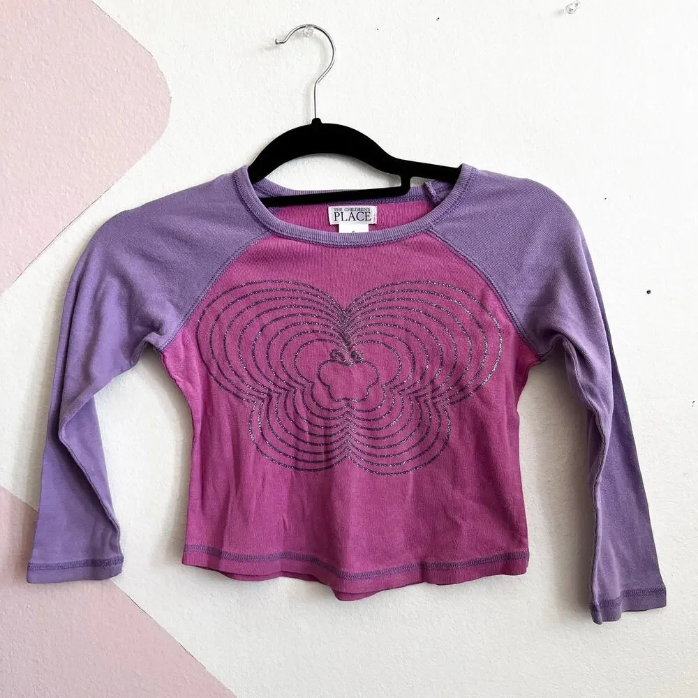 Girl's Children's Place Glittery Butterfly Long‎ Sleeve Top Size Small 5/6